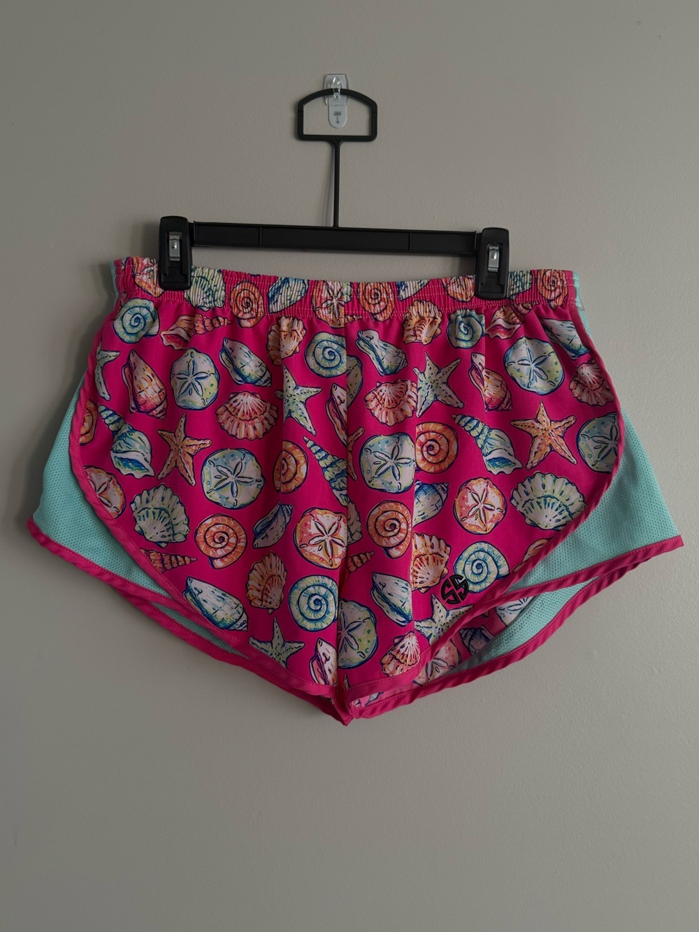 Simply Southern Pink Shell & Starfish Athletic Shorts with Mint Panels